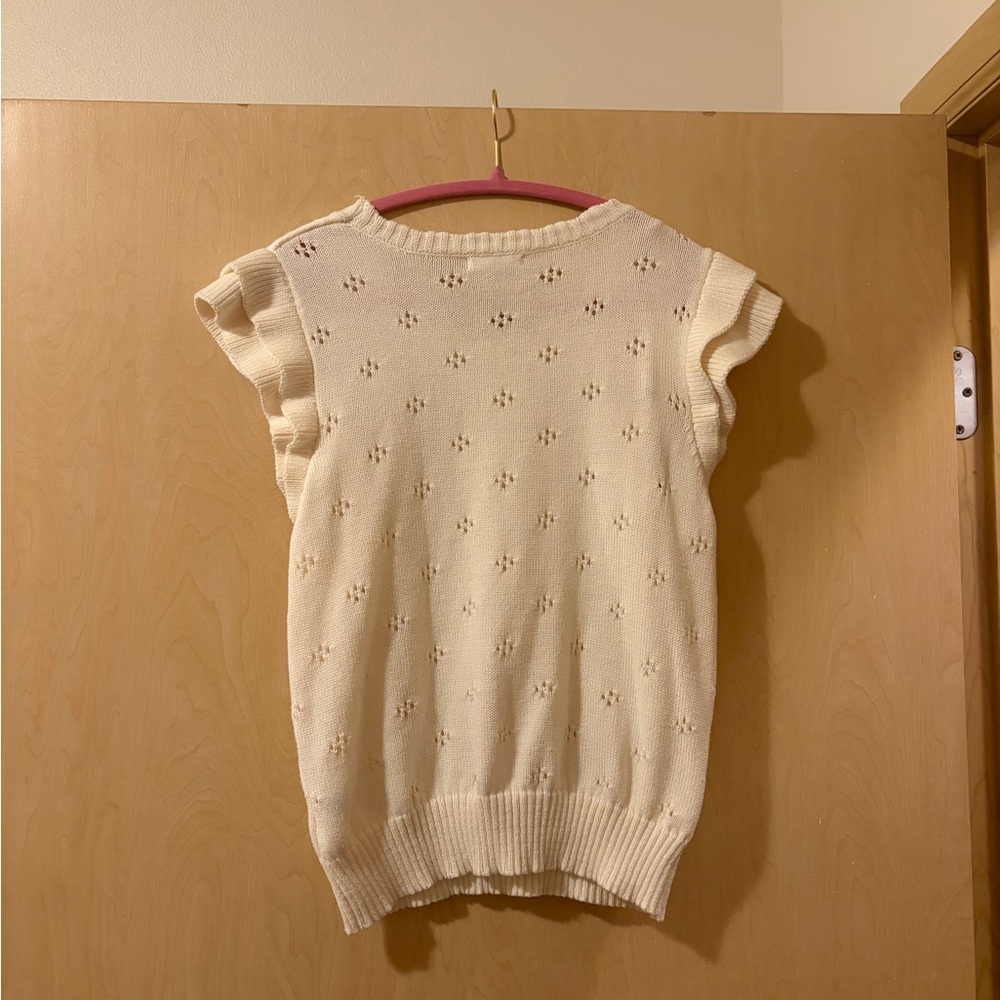 Cream Eyelet Ruffle Knit Top - Picture 2 of 4